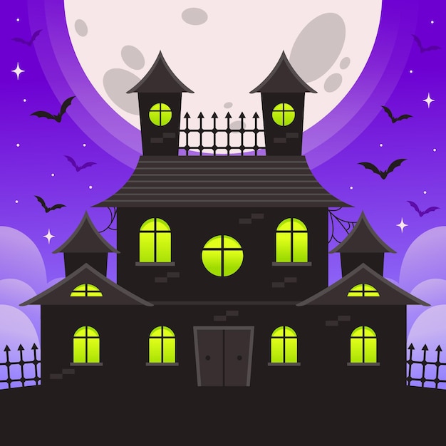 Bezpłatny wektor halloweenowy dom z nietoperzami