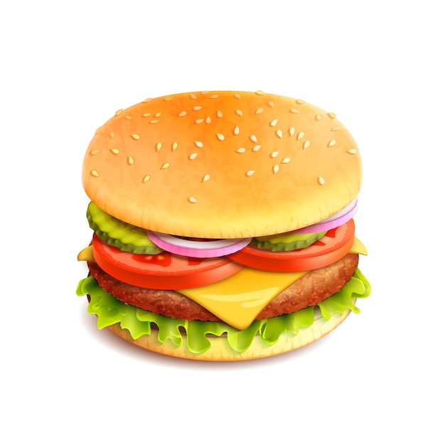 Bezpłatny wektor hamburger realistyczny na białym tle