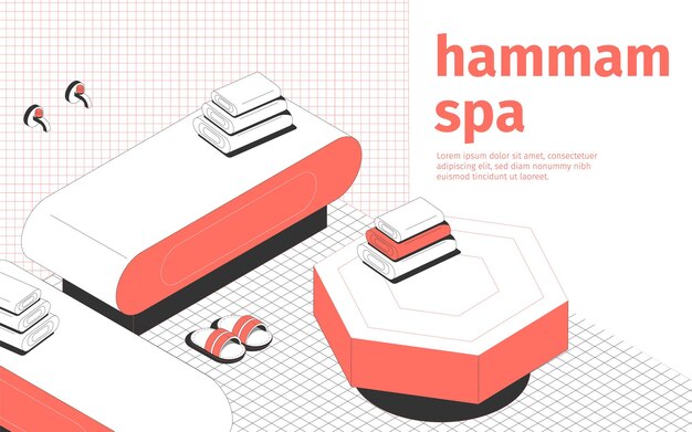 Hammam Spa I Wnętrze Pokoju Do Masażu Kapcie I Ręczniki 3d Skład Izometryczny