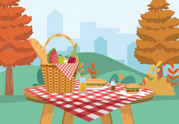 Hamper z chlebem i butelką wina z hamburgerem