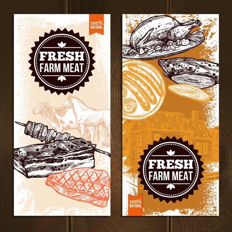 Bezpłatny plik Wektor hand drawn meat food vertical banery