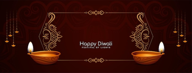 Bezpłatny wektor happy diwali hinduski tradycyjny festiwal kulturalny transparent z diya