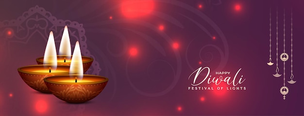 Happy Diwali Religijny Festiwal Kulturalny Sztandar Uroczystości Z Diya