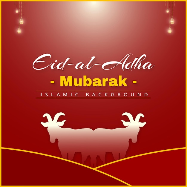 Happy Eid Al Adha Pozdrowienia Czerwony Biały Złoty Tło Islamski Baner Mediów Społecznościowych Darmowy Wektor