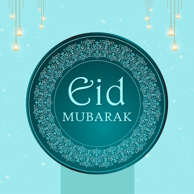 Happy Eid Pozdrowienia Niebieskie Tło Islamski Baner Mediów Społecznościowych Darmowy Wektor