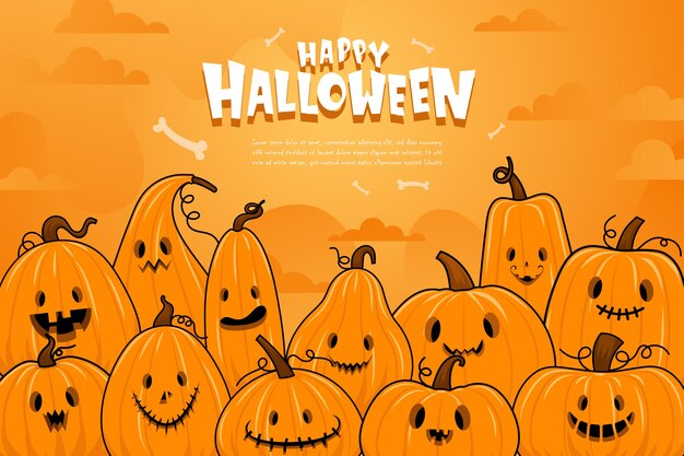 Happy Halloween lub party zaproszenie tło z nocnymi chmurami i dyniami.