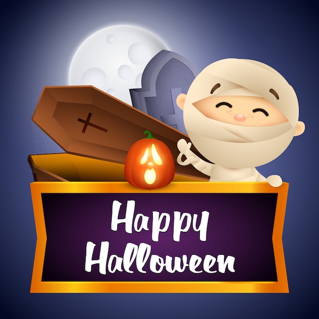 Happy Halloween Pocztówka Z Mumią, Trumną I Grobem