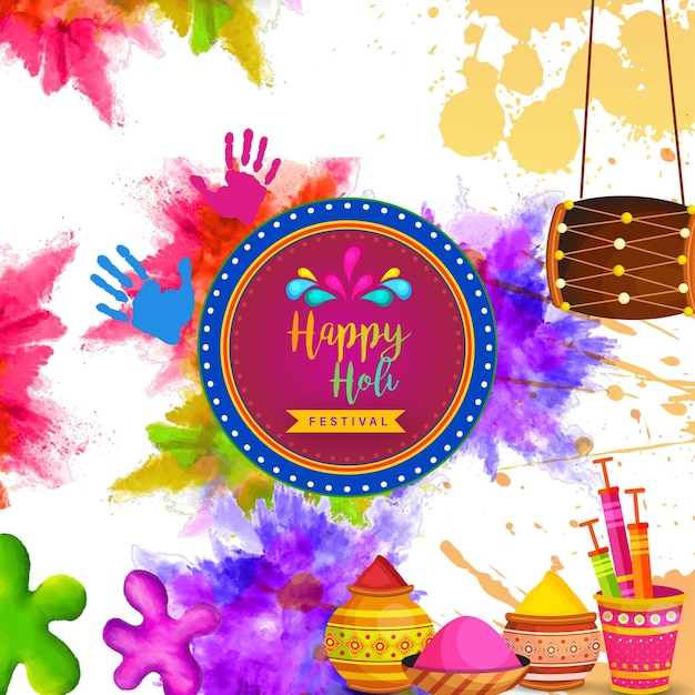 Bezpłatny wektor happy holi pozdrowienia biały fioletowy beżowy kolorowy indyjski hinduizm festiwal media społecznościowe tło