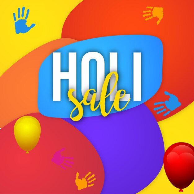 Happy Holi Sale Żółty Czerwony Niebieski Kolorowy Indyjski Hinduizm Festiwal Social Media Tło
