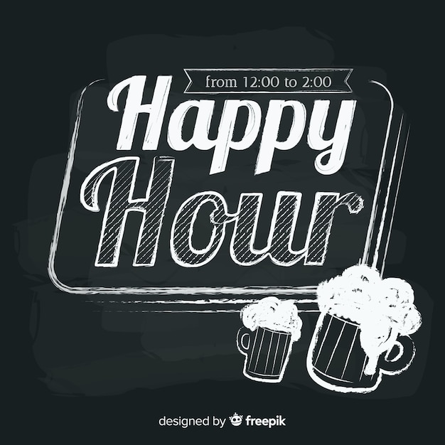 Bezpłatny wektor happy hour napis na tablicy