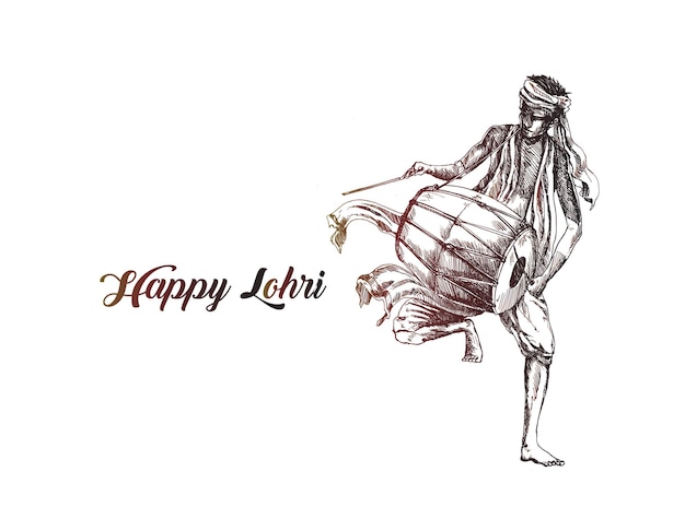 Happy Lohri Men Grający Na Dhol Tasha Na Indyjskim Festiwalu