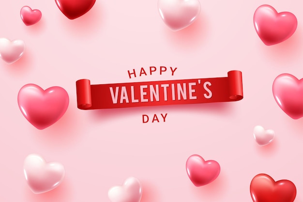 Happy Valentine Day gratulacje z czerwonymi i różowymi kształtami serca 3d