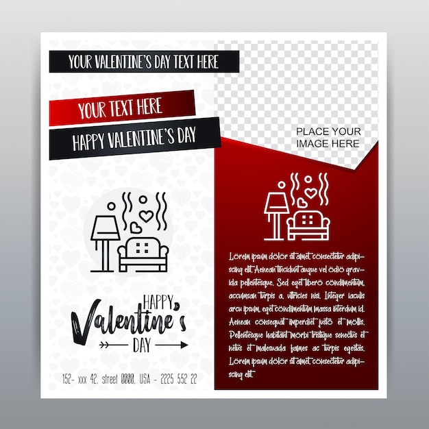 Happy Valentine's Day Red Icon Banner Pionowe Czerwone Tło. Ilustracji Wektorowych