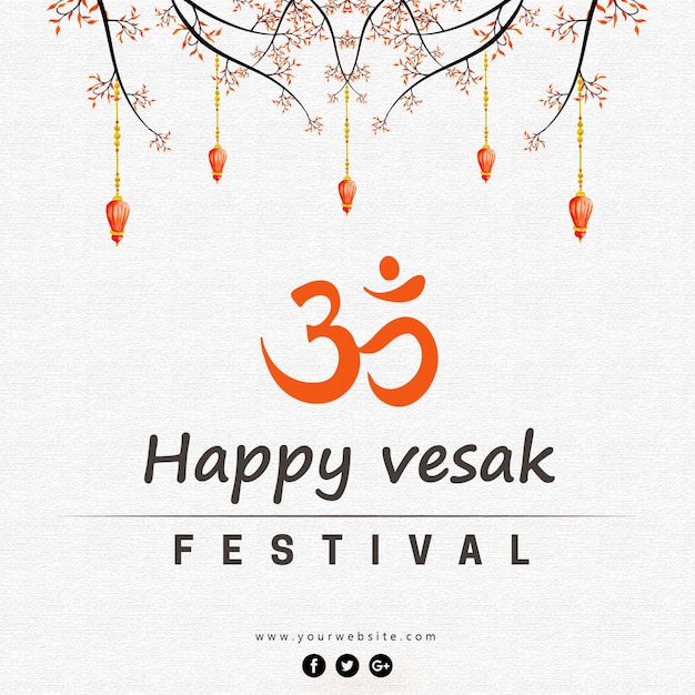 Happy Vesak Pozdrowienia Jasnoszare Tło Social Media Design Banner