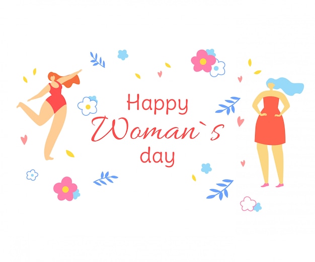 Bezpłatny wektor happy womans day greeting card z girls dancing