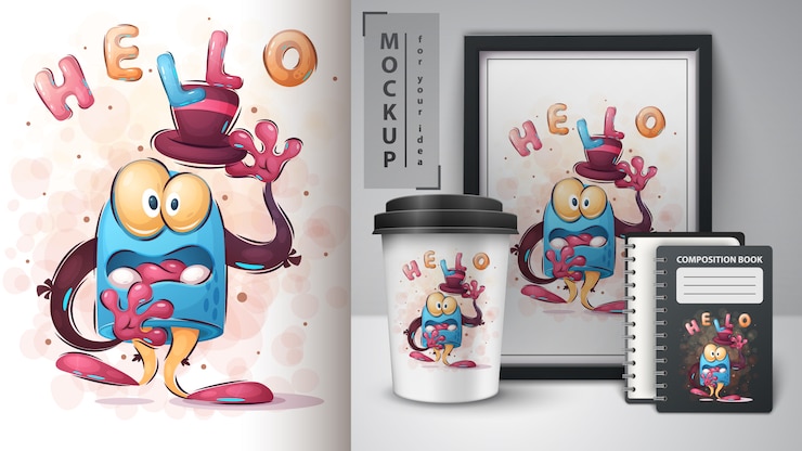 Bezpłatny plik Wektor hello monster poster and merchandising