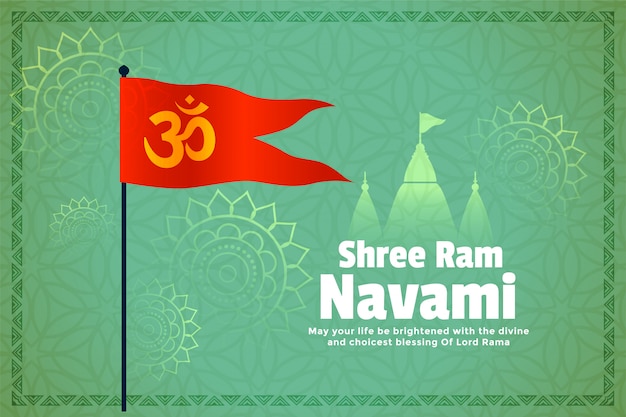 Hinduska Ram Karta Festiwal Navami Z Flagą I świątyni