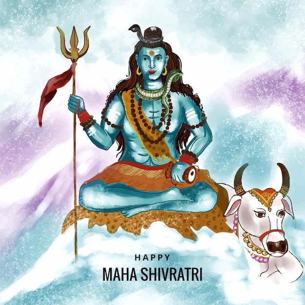 Bezpłatny wektor hinduski lord shiva na tle uroczystości karty indyjskiego boga maha shivratri