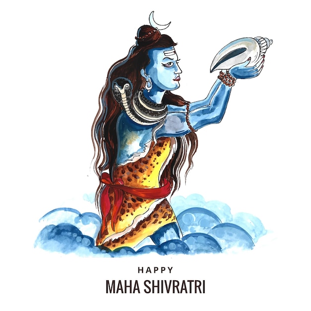 Bezpłatny wektor hinduski pan shiva dla indyjskiego boga maha shivratri piękne tło karty