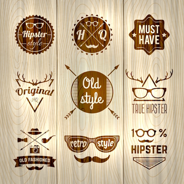 Bezpłatny plik Wektor hipster etykiety drewniane