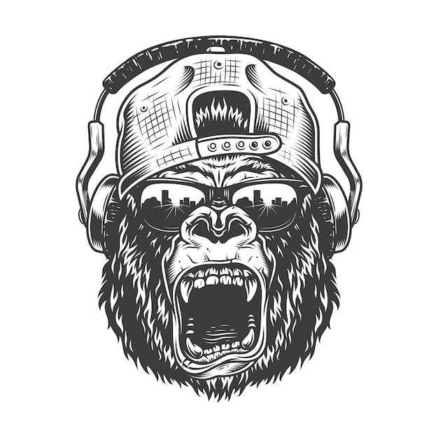 Bezpłatny wektor hipster gorila twarz