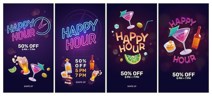 Bezpłatny plik Wektor historie z kreskówek happy hours na instagramie