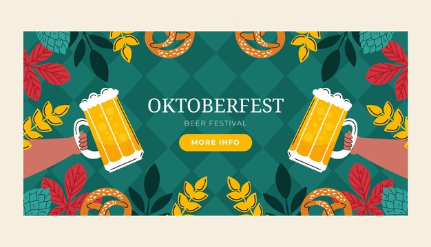 Bezpłatny wektor horyzontalny szablon baneru płaskiego na uroczystość festiwalu piwa oktoberfest