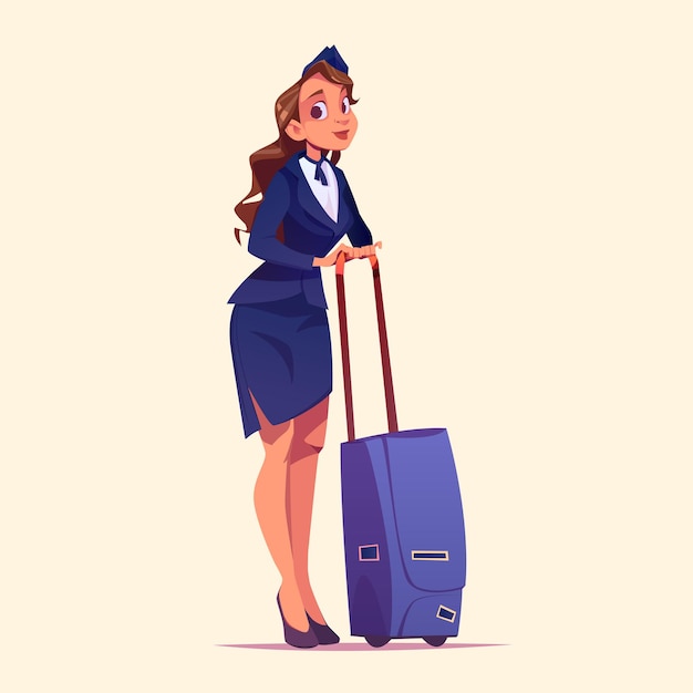 Bezpłatny wektor hostessa, stewardessa z bagażem dziewczyna z załogi lotniczej