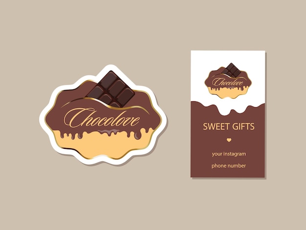 Identyfikacja wizualna czekolady i czekoladek naklejka i wizytówka