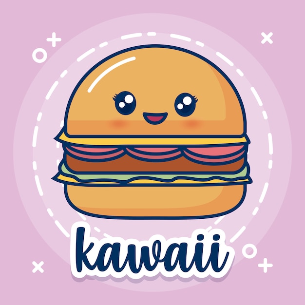 Bezpłatny wektor ikona hamburger kawaii