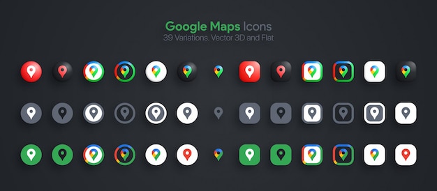 Ikony Google Maps Zestaw Nowoczesny 3d I Płaski W Różnych Wariantach Premium Wektorów