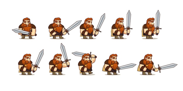 Bezpłatny wektor ikony gry ustawiają sekwencję cyklu spaceru wikingów