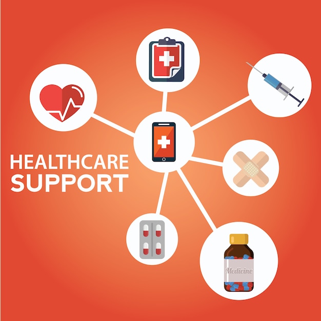 Bezpłatny wektor ikony opieki zdrowotnej z smartphone