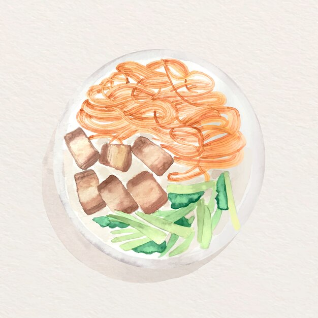 Ilustracja akwarela chińskie jedzenie