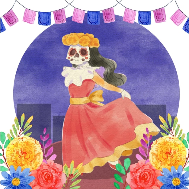 Ilustracja Akwarela Dia De Muertos