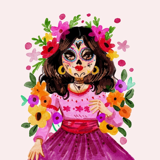 Bezpłatny wektor ilustracja akwarela dia de muertos