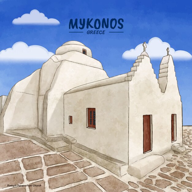 Ilustracja akwarela mykonos