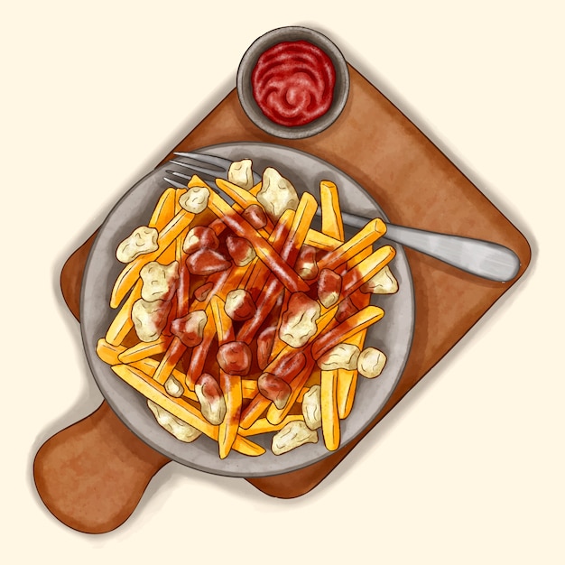 Bezpłatny wektor ilustracja akwarela poutine