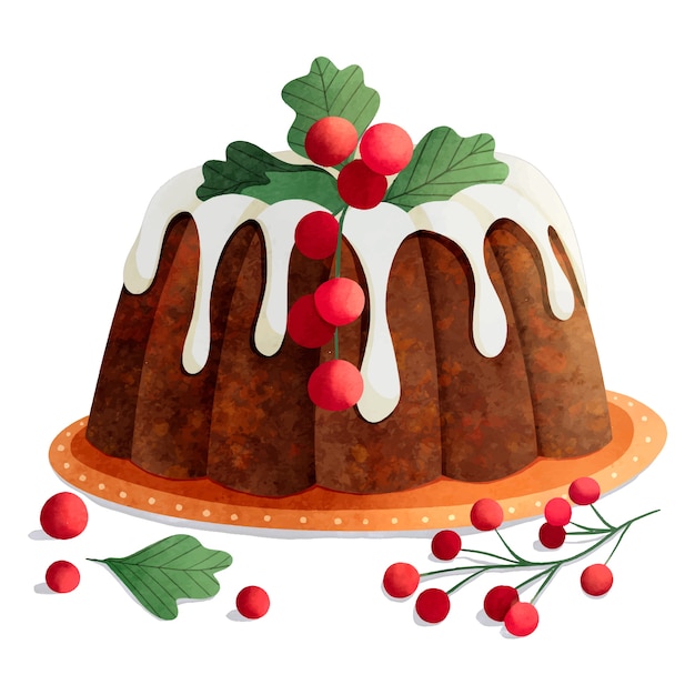 Ilustracja Akwarela świąteczny Pudding