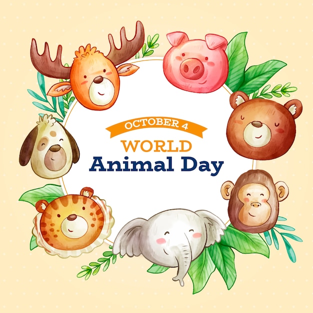 Bezpłatny wektor ilustracja akwarela światowego dnia zwierząt