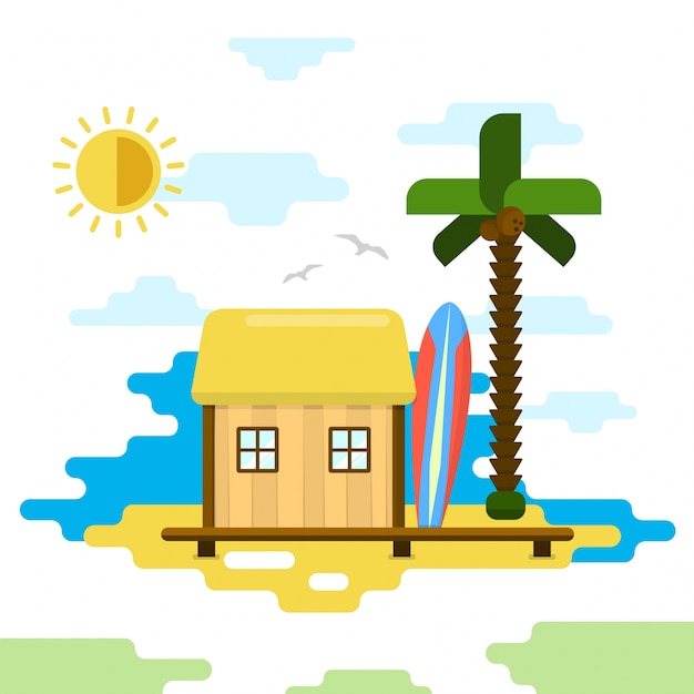 Ilustracja Beach Bungalow Flat Style Vector Summer Holiday