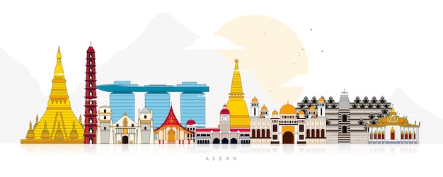 Bezpłatny wektor ilustracja budynków asean