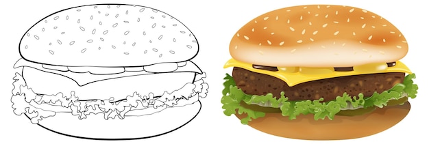 Ilustracja Cheeseburger Sketch Do Kolorowania