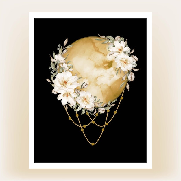 Bezpłatny wektor ilustracja do druku na ścianie. akwarela sen pełni księżyca biały kwiat magnolii