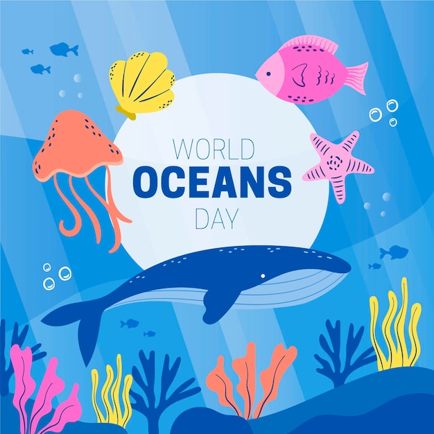 Ilustracja Dzień Oceanów Organicznych Płaski świat