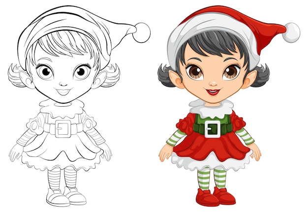Bezpłatny wektor ilustracja i malowanie festive elf girl