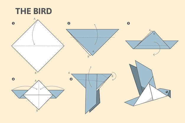 Bezpłatny wektor ilustracja instrukcje origami płaska konstrukcja
