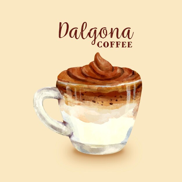 Ilustracja kawa Dalgona w małej filiżance