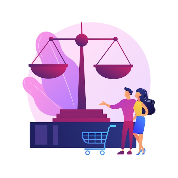 Bezpłatny wektor ilustracja koncepcja abstrakcyjna prawa konsumenckiego. spory konsumenckie, ochrona prawna, kancelaria prawna, umowa sądowa, wymiana wadliwego produktu, prawa kupującego