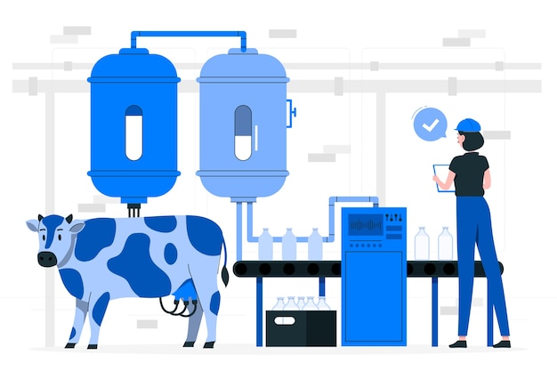 Bezpłatny wektor ilustracja koncepcja fabryki mleka